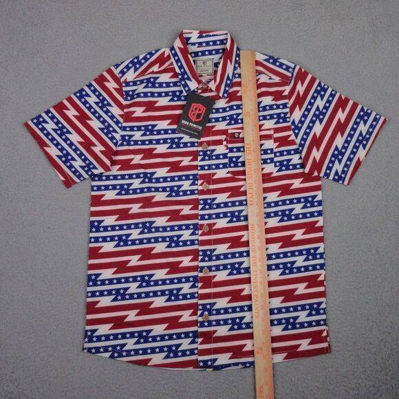 Born Primitive Shirt Mens Small Red White Blue Voyager Patriotic Flash Button Up - Picture 10 of 14